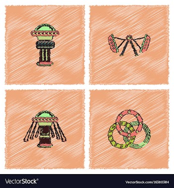 Circus icons collection in hatching style vector image