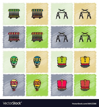 Circus icons collection in hatching style vector image