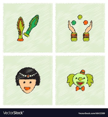 Circus icons collection in hatching style vector image