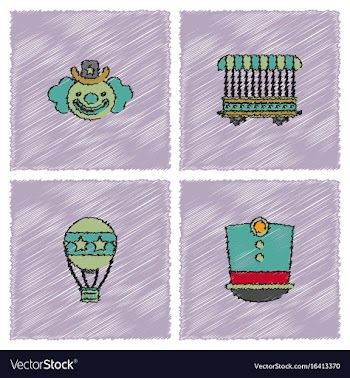 Circus icons collection in hatching style vector image