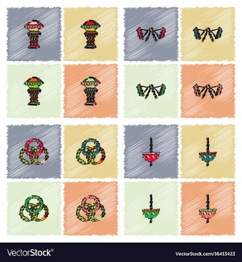 Circus icons collection in hatching style vector image