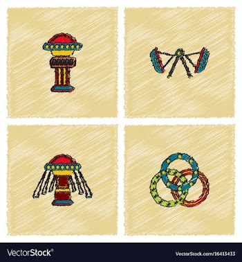 Circus icons collection in hatching style vector image