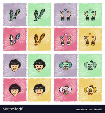 Circus icons collection in hatching style vector image
