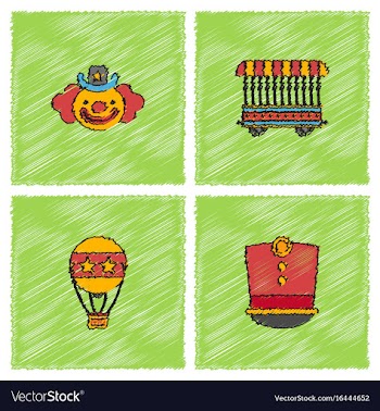 Circus icons collection in hatching style vector image