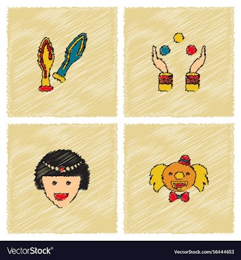 Circus icons collection in hatching style vector image