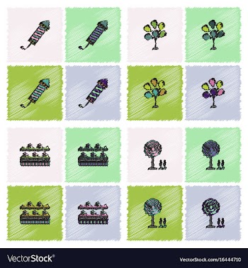 Circus icons collection in hatching style vector image