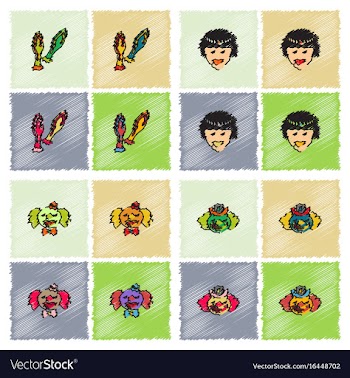 Circus icons collection in hatching style vector image