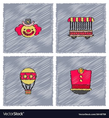 Circus icons collection in hatching style vector image