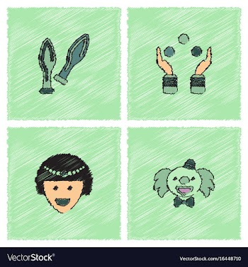 Circus icons collection in hatching style vector image