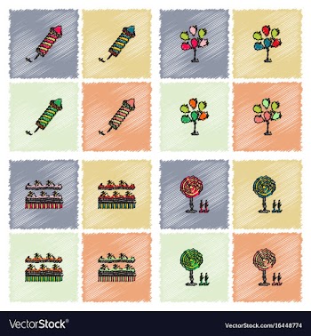 Circus icons collection in hatching style vector image