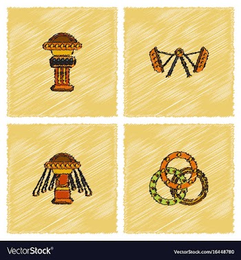 Circus icons collection in hatching style vector image