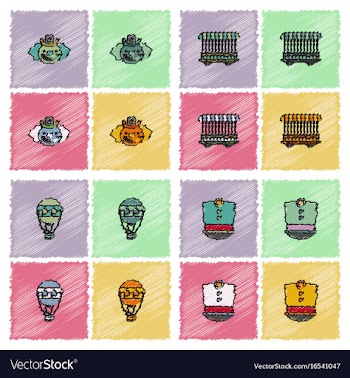 Circus icons collection in hatching style vector image