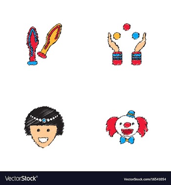 Circus icons collection in hatching style vector image
