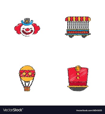 Circus icons collection in hatching style vector image