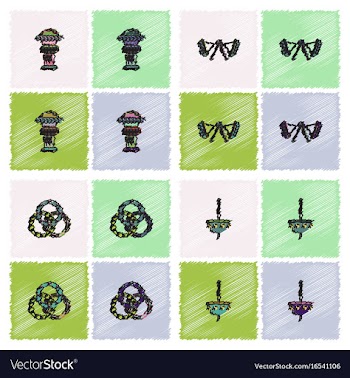 Circus icons collection in hatching style vector image