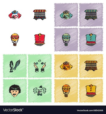 Circus icons collection in hatching style vector image
