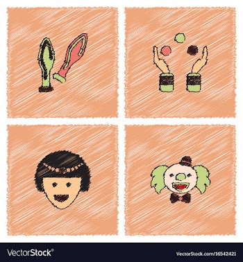 Circus icons collection in hatching style vector image
