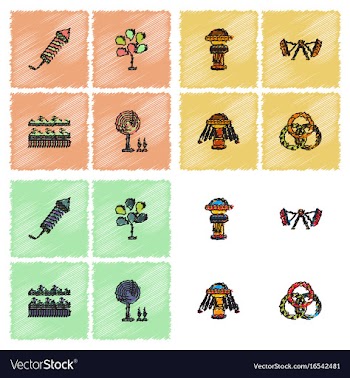 Circus icons collection in hatching style vector image