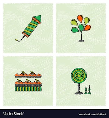 Circus icons collection in hatching style vector image