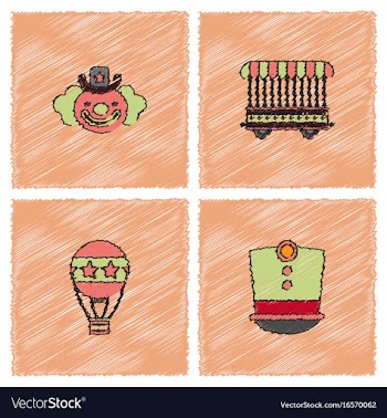 Circus icons collection in hatching style vector image