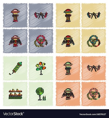 Circus icons collection in hatching style vector image