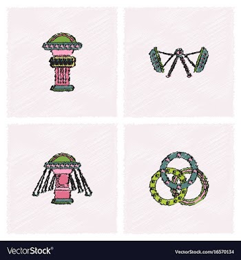 Circus icons collection in hatching style vector image