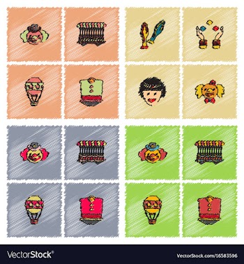 Circus icons collection in hatching style vector image