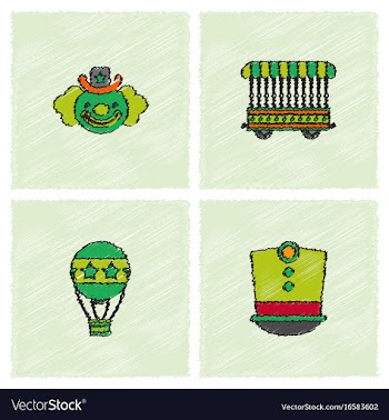 Circus icons collection in hatching style vector image