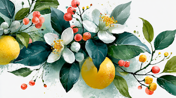 Citrus Blossom and Berry Watercolor Composition