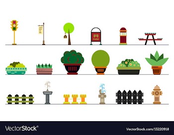 City and outdoor elements lamppost and container vector image