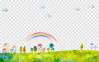 City building with rainbow painting, Watercolor painting Child, Outskirts of town transparent background PNG clipart