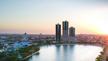 City Buildings Beside Lake