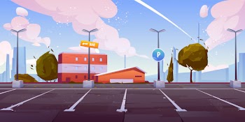 City car parking empty lots cartoon Free Vector