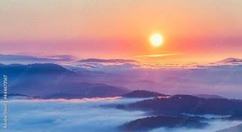 City in the night , dawn , fog , fog covers the city