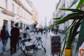 City street passers by blurred