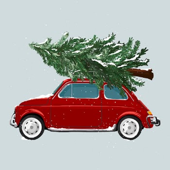 Classic red car hauling Christmas | Free Photo Illustration - rawpixel