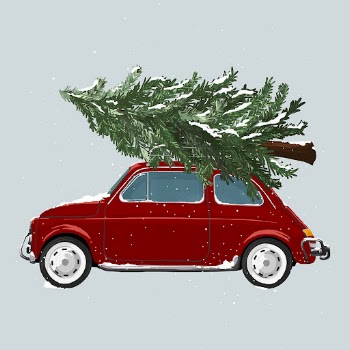 Classic red car hauling Christmas | Free PSD Illustration - rawpixel