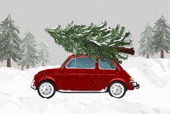 Classic red car hauling Christmas | Free Vector Illustration - rawpixel