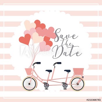 classic tandem bicycle balloons wedding save the date card