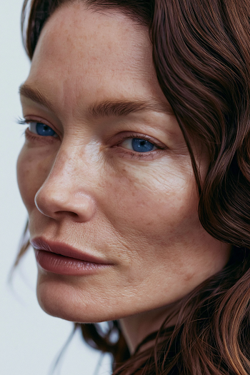 Clean Beauty Portrait: Realistic Woman's Face at 45