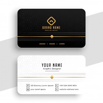 Clean black white and golden business card design Free Vector