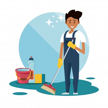 Cleaner with cleaning products housekeeping service Free Vector