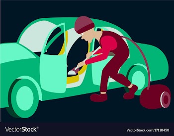 Cleaning car interior worker making use of vector image