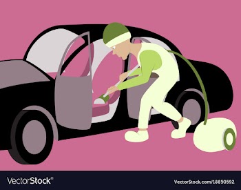Cleaning car interior worker making use of vector image