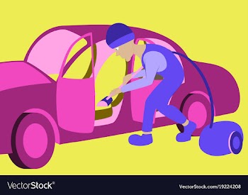 Cleaning car interior worker making use of vector image