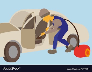 Cleaning car interior worker making use of vector image