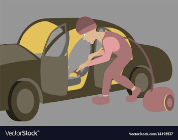 Cleaning car interior worker vector image