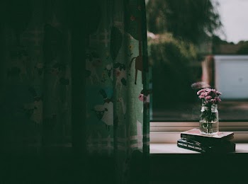 Clear Glass Vase on Book By The Window