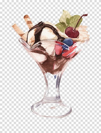 Clear parfait glass illustration, Ice cream Parfait Tea Waffle Illustration, Hand painted ice cream transparent background PNG clipart