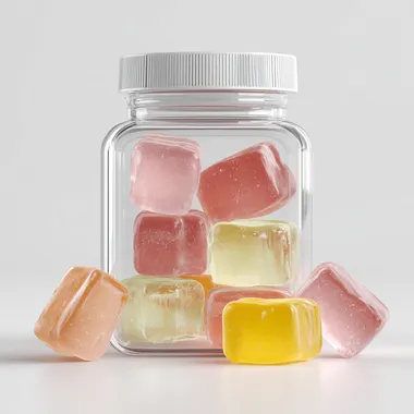 Clear Square Bottle with Colorful Gummies Clear Square Bottle with Colorful Gummies